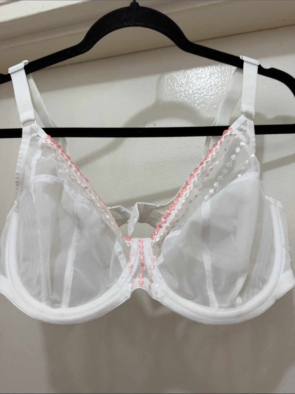 Elomi White Mesh Underwire Bra with Pink Trim